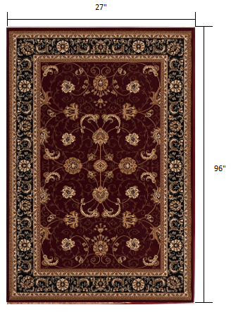 Homeroots 8' Runner Red And Black Oriental Power Loom Runner Rug  Olefin 395291