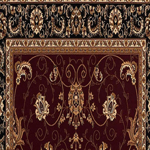 HomeRoots 10' Bold Red and Black Abstract Oriental Runner Rug for High-Traffic Areas - Durable and Stylish 3x13 395294