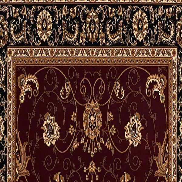 HomeRoots 10' Bold Red and Black Abstract Oriental Runner Rug for High-Traffic Areas - Durable and Stylish 3x13 395294