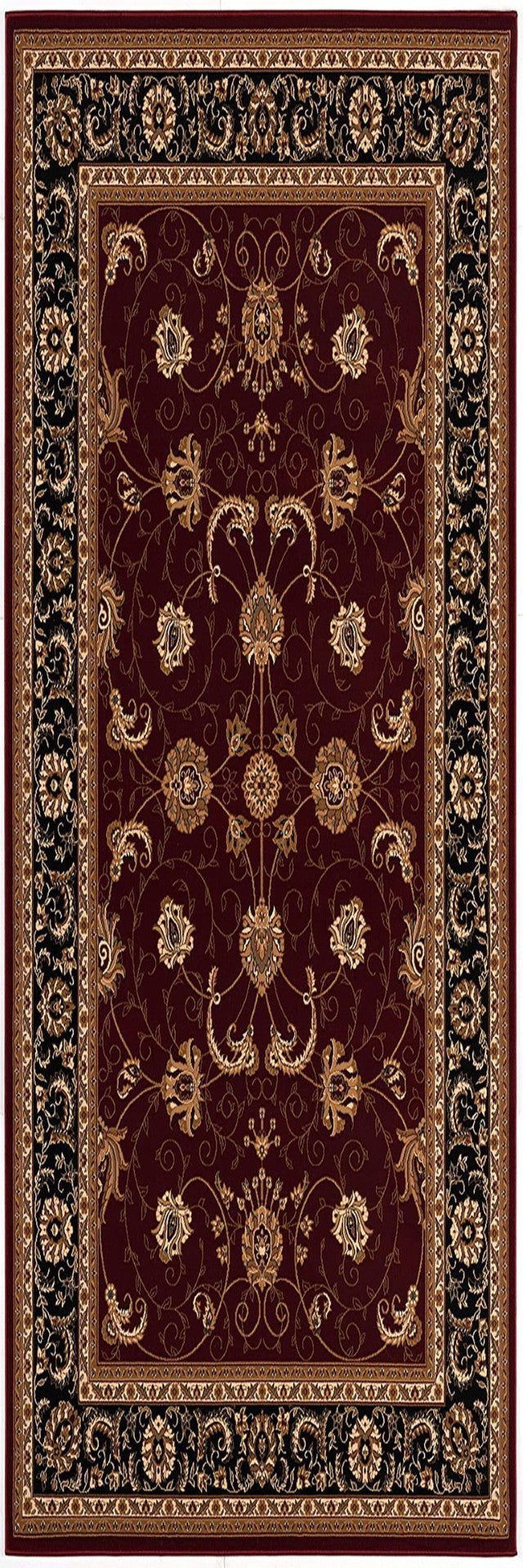 HomeRoots 10' Bold Red and Black Abstract Oriental Runner Rug for High-Traffic Areas - Durable and Stylish 3x15 395295