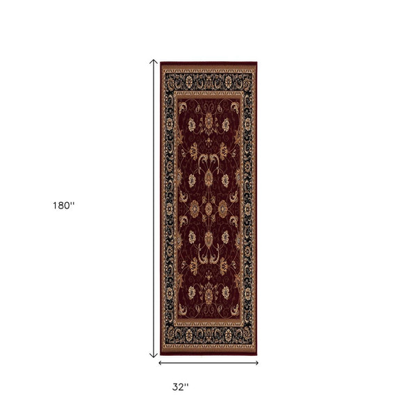 HomeRoots 10' Bold Red and Black Abstract Oriental Runner Rug for High-Traffic Areas - Durable and Stylish 3x15 395295