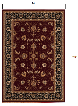 Homeroots 20' Runner Red And Black Oriental Power Loom Runner Rug  Olefin 395296
