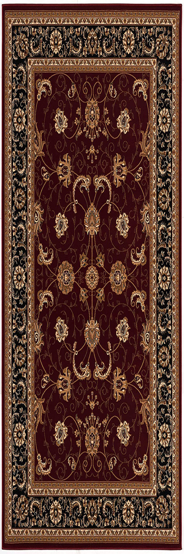Homeroots 8' Runner Red And Black Oriental Power Loom Runner Rug  Olefin 395299