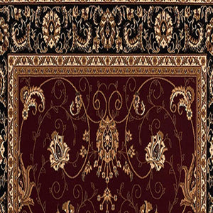 HomeRoots 10' Bold Red and Black Abstract Oriental Runner Rug for High-Traffic Areas - Durable and Stylish 3x8 395299