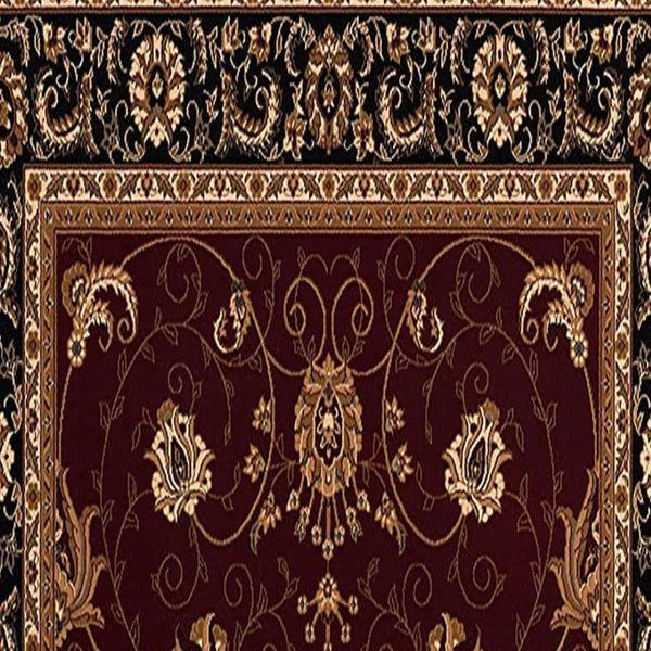 HomeRoots 10' Bold Red and Black Abstract Oriental Runner Rug for High-Traffic Areas - Durable and Stylish 3x8 395299