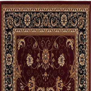 HomeRoots 10' Bold Red and Black Abstract Oriental Runner Rug for High-Traffic Areas - Durable and Stylish 3x8 395299