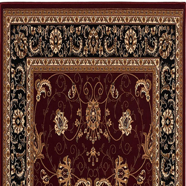 HomeRoots 10' Bold Red and Black Abstract Oriental Runner Rug for High-Traffic Areas - Durable and Stylish 3x8 395299