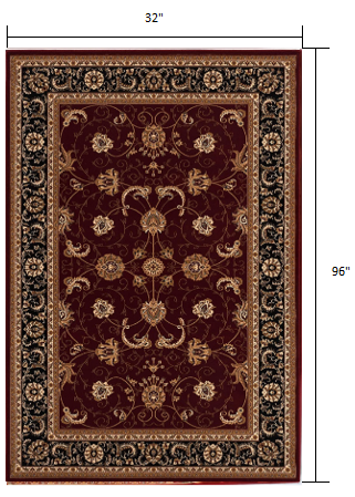 Homeroots 8' Runner Red And Black Oriental Power Loom Runner Rug  Olefin 395299