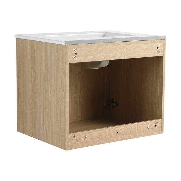 English Elm 24" Wall Vanity Cabinet Oak Finish, Wall-Mounted Floating Design, 2 Soft-Closing Doors, Plywood W1972P265272