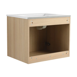 English Elm 24" Modern Wall Vanity with Ceramic Sink, Oak Plywood Cabinet, 2 Soft-Close Doors, Handles Included W1972S00021