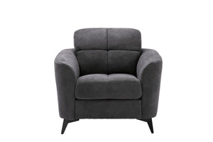 English Elm Carlotta Woven Fabric Accent Chair Grid Tufted Cushions Black Metal Legs Living Room Gray B2749P413394