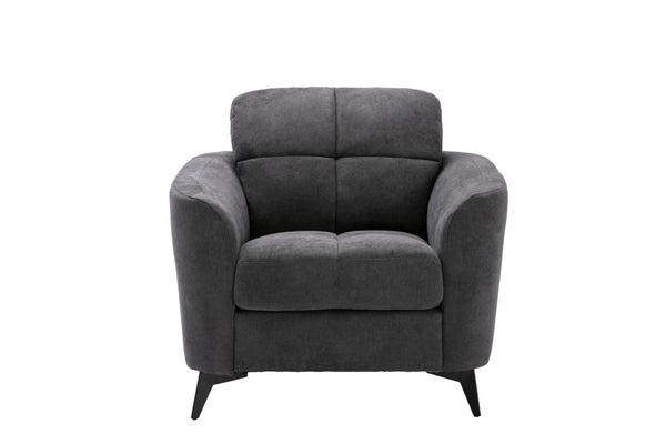English Elm Carlotta Woven Fabric Accent Chair Grid Tufted Cushions Black Metal Legs Living Room Gray B2749P413394