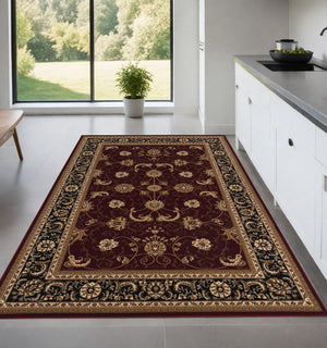 Homeroots 4' X 6' Red And Black Oriental Power Loom Area Rug  Olefin 395300