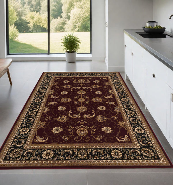 Homeroots 4' X 6' Red And Black Oriental Power Loom Area Rug  Olefin 395300