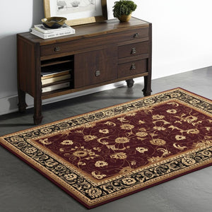 HomeRoots 10' Bold Red and Black Abstract Oriental Runner Rug for High-Traffic Areas - Durable and Stylish 4x6 395300