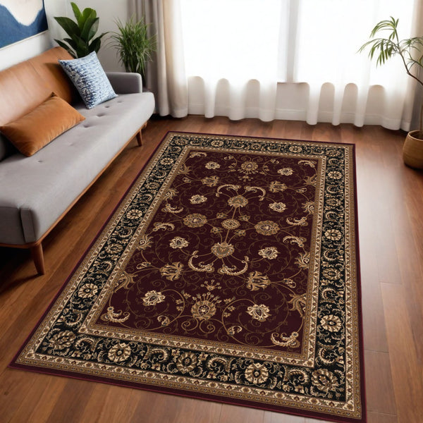 Homeroots 5' X 8' Red And Black Oriental Power Loom Area Rug  Olefin 395302