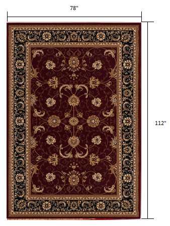 Homeroots 7' X 9' Red And Black Oriental Power Loom Area Rug  Olefin 395303