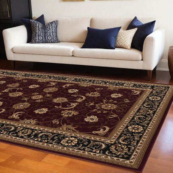 Homeroots 8' X 11' Red And Black Oriental Power Loom Area Rug  Olefin 395305