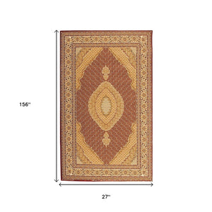 HomeRoots 10' Abstract Red and Beige Oriental Runner Rug - Durable, Low-Maintenance, Perfect for Hallways 2x13 395308