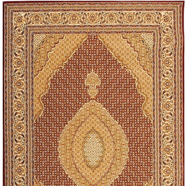 HomeRoots 10' Abstract Red and Beige Oriental Runner Rug - Durable, Low-Maintenance, Perfect for Hallways 2x15 395309