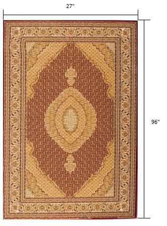 Homeroots 8' Runner Red And Beige Oriental Power Loom Runner Rug  Olefin 395314
