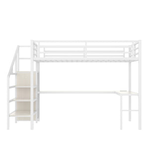 English Elm Queen Size Loft Bed With L-Shaped Desk, Usb Charging & Led Lights - Stylish Storage For All Spaces W1580S00181-GIGA