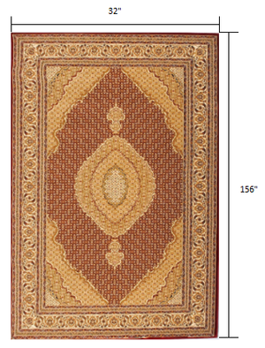 Homeroots 13' Runner Red And Beige Oriental Power Loom Runner Rug  Olefin 395317