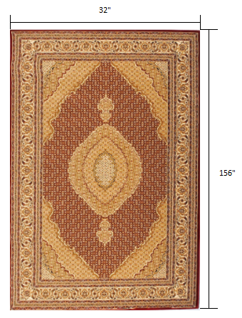 Homeroots 13' Runner Red And Beige Oriental Power Loom Runner Rug  Olefin 395317