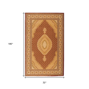 HomeRoots 10' Abstract Red and Beige Oriental Runner Rug - Durable, Low-Maintenance, Perfect for Hallways 3x15 395318