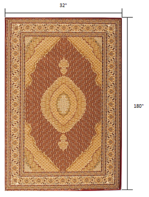 Homeroots 15' Runner Red And Beige Oriental Power Loom Runner Rug  Olefin 395318