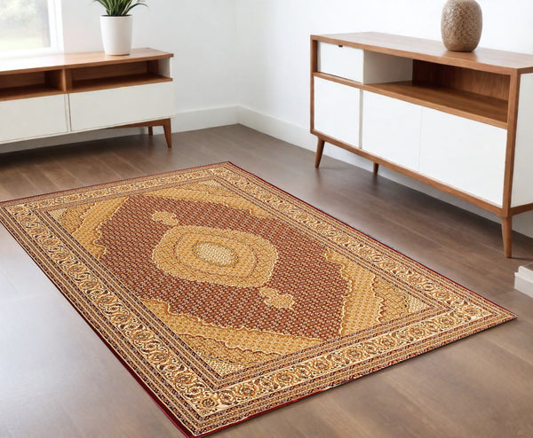 Homeroots 4' X 6' Red And Beige Oriental Power Loom Area Rug  Olefin 395323