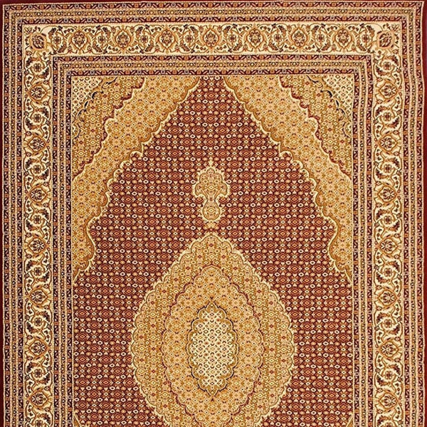 HomeRoots 10' Abstract Red and Beige Oriental Runner Rug - Durable, Low-Maintenance, Perfect for Hallways 4x6 395323