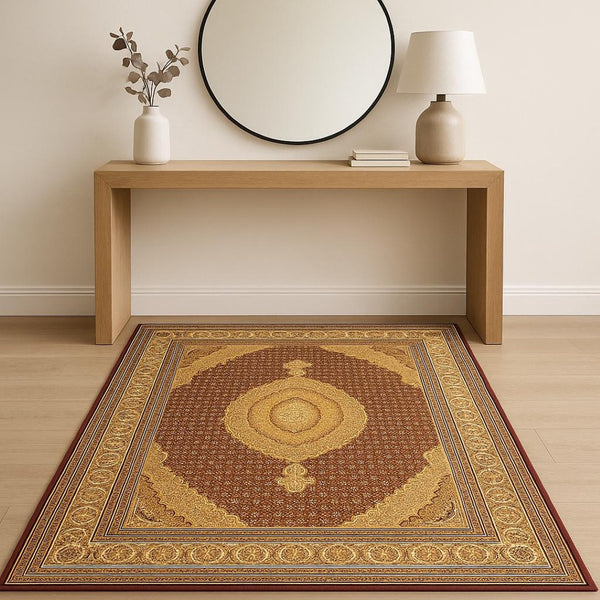 HomeRoots 10' Abstract Red and Beige Oriental Runner Rug - Durable, Low-Maintenance, Perfect for Hallways 4x6 395323