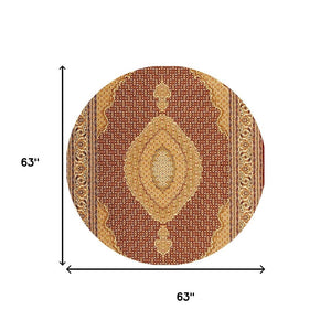 HomeRoots 10' Abstract Red and Beige Oriental Runner Rug - Durable, Low-Maintenance, Perfect for Hallways 5x5 395324