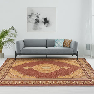 HomeRoots 10' Abstract Red and Beige Oriental Runner Rug - Durable, Low-Maintenance, Perfect for Hallways 5x8 395325