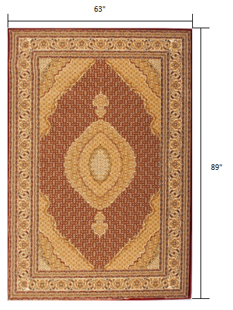 Homeroots 5' X 8' Red And Beige Oriental Power Loom Area Rug  Olefin 395325