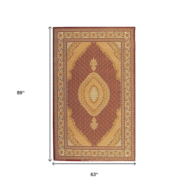 HomeRoots 10' Abstract Red and Beige Oriental Runner Rug - Durable, Low-Maintenance, Perfect for Hallways 5x8 395325