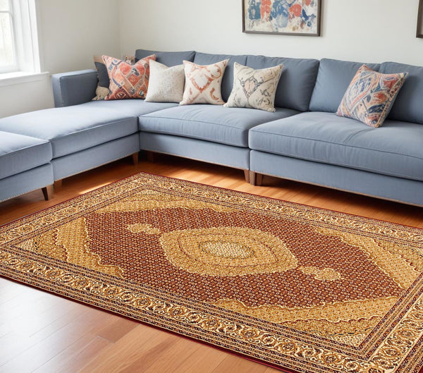 Homeroots 7' X 9' Red And Beige Oriental Power Loom Area Rug  Olefin 395326