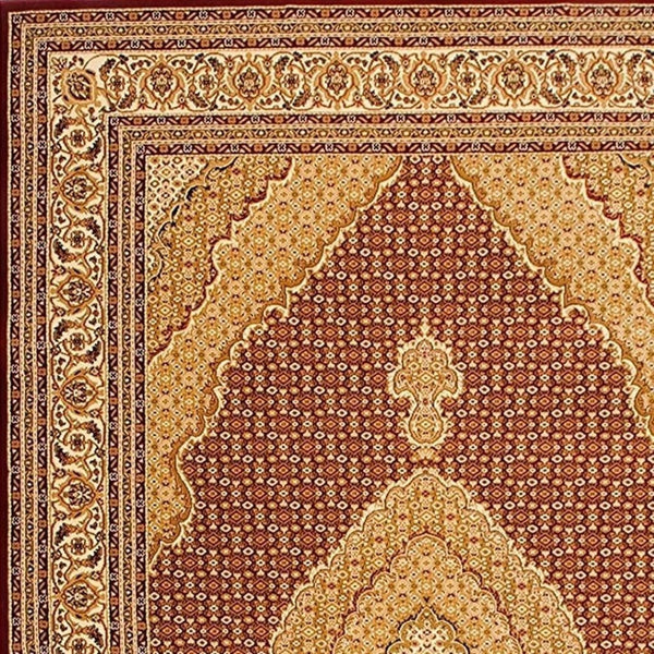 HomeRoots 10' Abstract Red and Beige Oriental Runner Rug - Durable, Low-Maintenance, Perfect for Hallways 7x10 395326
