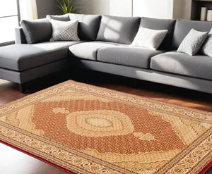 Homeroots 8' X 11' Red And Beige Oriental Power Loom Area Rug  Olefin 395328