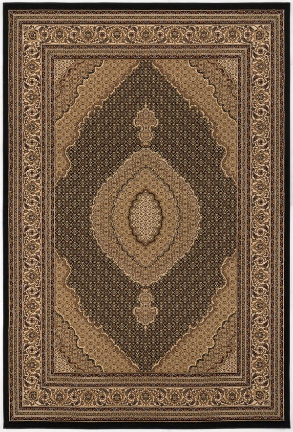 HomeRoots 10' Elegant Beige and Black Medallion Runner Rug - Perfect for Hallways, Durable and Stylish! 2' x 10' 395329