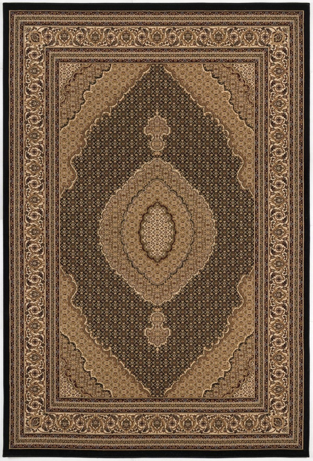 HomeRoots 10' Elegant Beige and Black Medallion Runner Rug - Perfect for Hallways, Durable and Stylish! 2' x 13' 395331