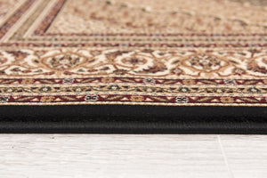 HomeRoots 10' Elegant Beige and Black Medallion Runner Rug - Perfect for Hallways, Durable and Stylish! 2' x 20' 395333
