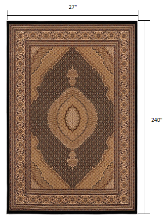 Homeroots 20' Runner Beige And Black Medallion Power Loom Runner Rug  Olefin 395333