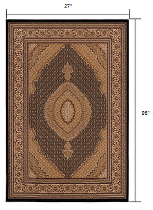 Homeroots 8' Runner Beige And Black Medallion Power Loom Runner Rug  Olefin 395337