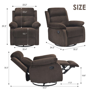 English Elm Small Rocker Swivel Recliner Chair with 360° Swivel, 30° Rocking and Adjustable 90–150° Recline Comfortability Chocolate T3623P380414