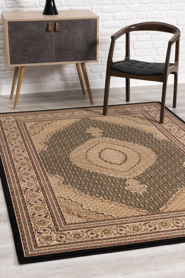 HomeRoots 10' Elegant Beige and Black Medallion Runner Rug - Perfect for Hallways, Durable and Stylish! 3' x 20' 395342