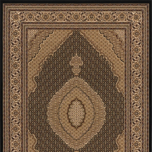 HomeRoots 10' Elegant Beige and Black Medallion Runner Rug - Perfect for Hallways, Durable and Stylish! 3' x 20' 395342