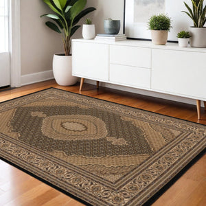 HomeRoots 10' Elegant Beige and Black Medallion Runner Rug - Perfect for Hallways, Durable and Stylish! 4x6 395346