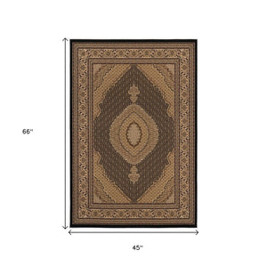 HomeRoots 10' Elegant Beige and Black Medallion Runner Rug - Perfect for Hallways, Durable and Stylish! 4x6 395346